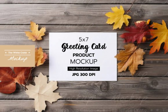 5x7 Greeting Card Mockup, Fall Leaves — Graphics & Invitations
