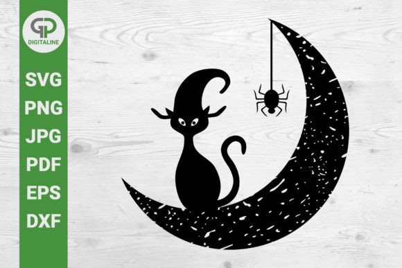 Black Cat on the Moon Halloween SVG Graphics
