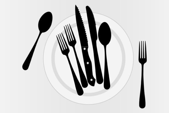 Spoon, Forks, Knife, Plate Set Icons-2 Graphics & Illustrations